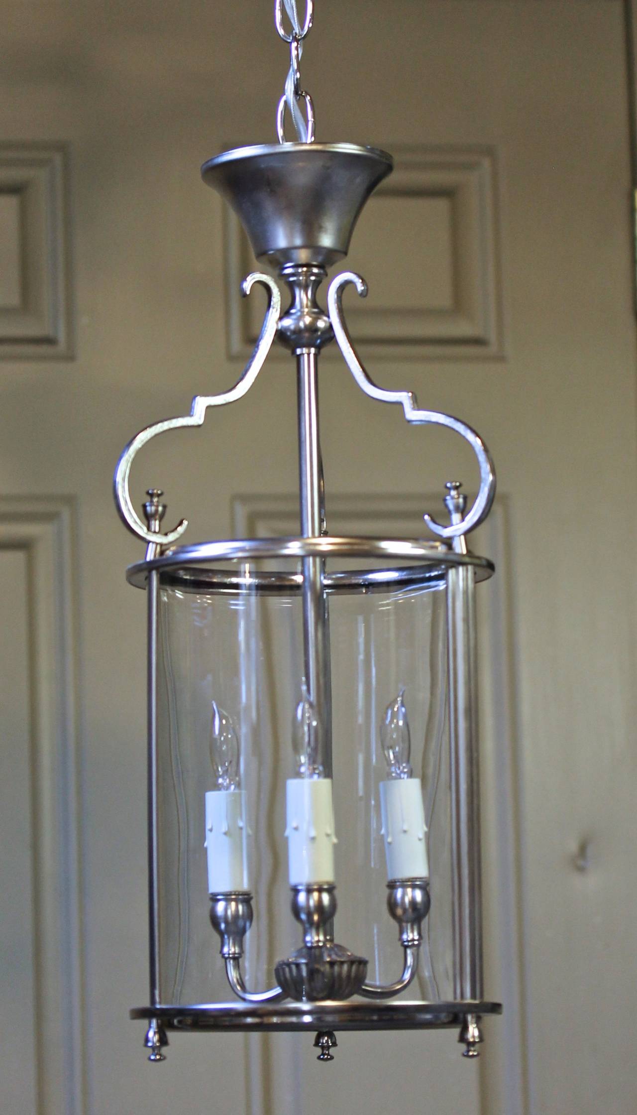 Italian Neoclassic Silver Plate Hall Lantern Pendant Light In Excellent Condition In Palm Springs, CA