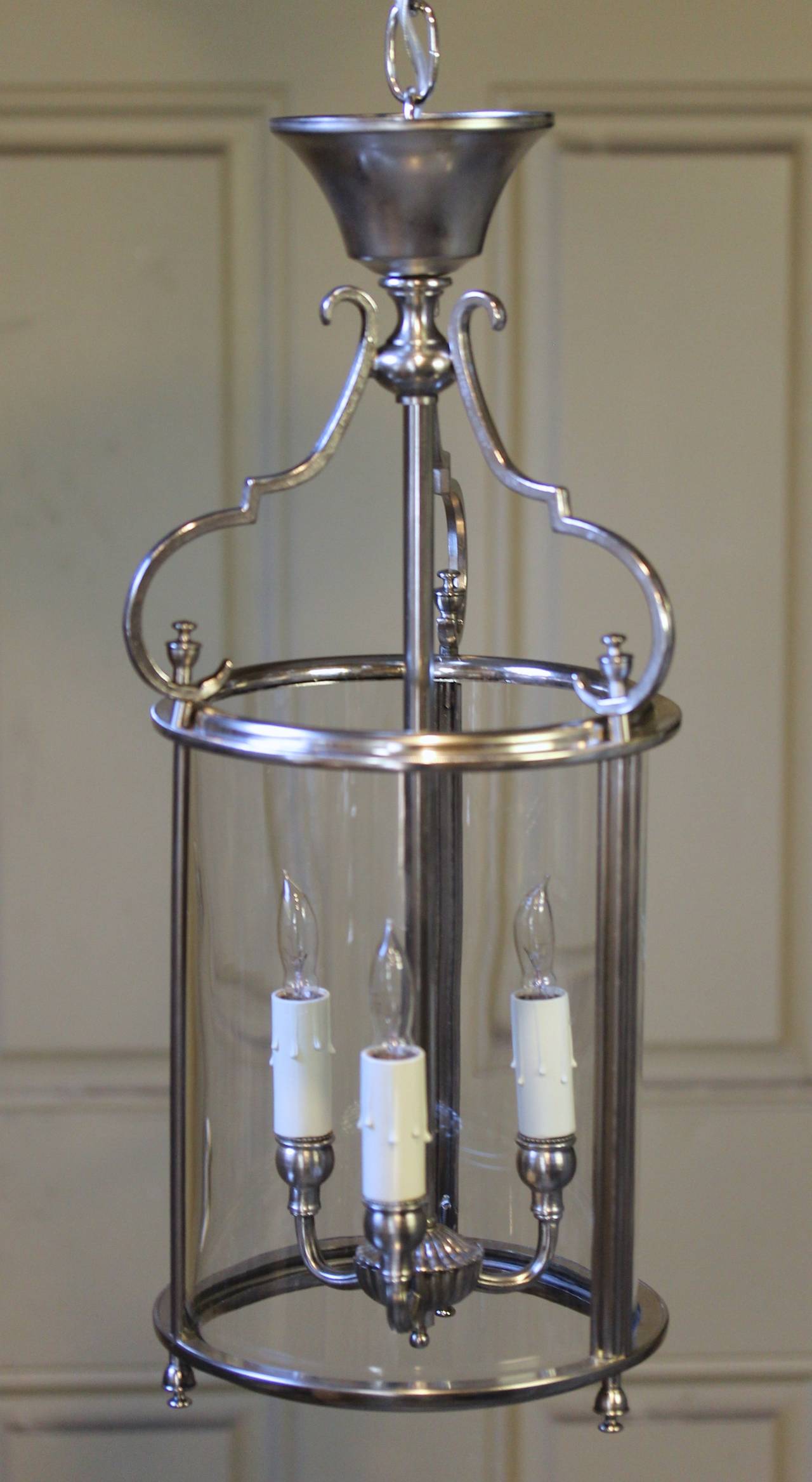 Mid-20th Century Italian Neoclassic Silver Plate Hall Lantern Pendant Light