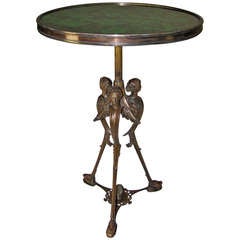French Bronze Neoclassic Faux Malachite Side Table