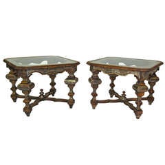 Pair Italian Baroque Silver Gilt Wood End Side Tables