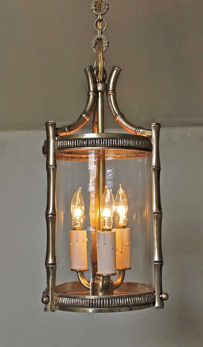 Pair French Brass Faux Bamboo Pendant Lights In Good Condition In Palm Springs, CA