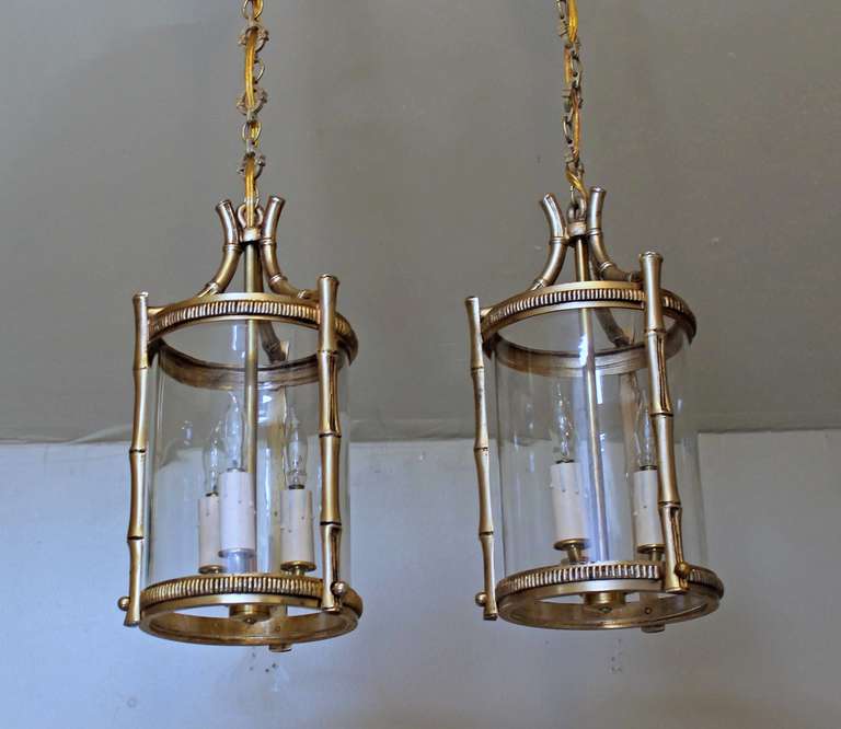 Metal Pair French Brass Faux Bamboo Pendant Lights