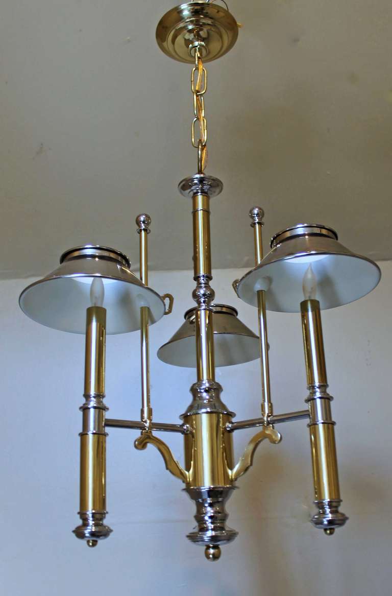 Lightolier Bouillotte Chandelier in Polished Brass and Nickel For Sale 5