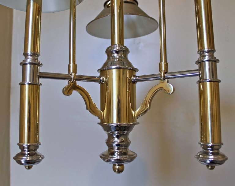 Lightolier Bouillotte Chandelier in Polished Brass and Nickel For Sale 2