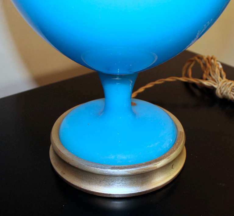 Large Pair of Vibrant Blue Swedish Blown Glass Table Lamps by Marbro 3
