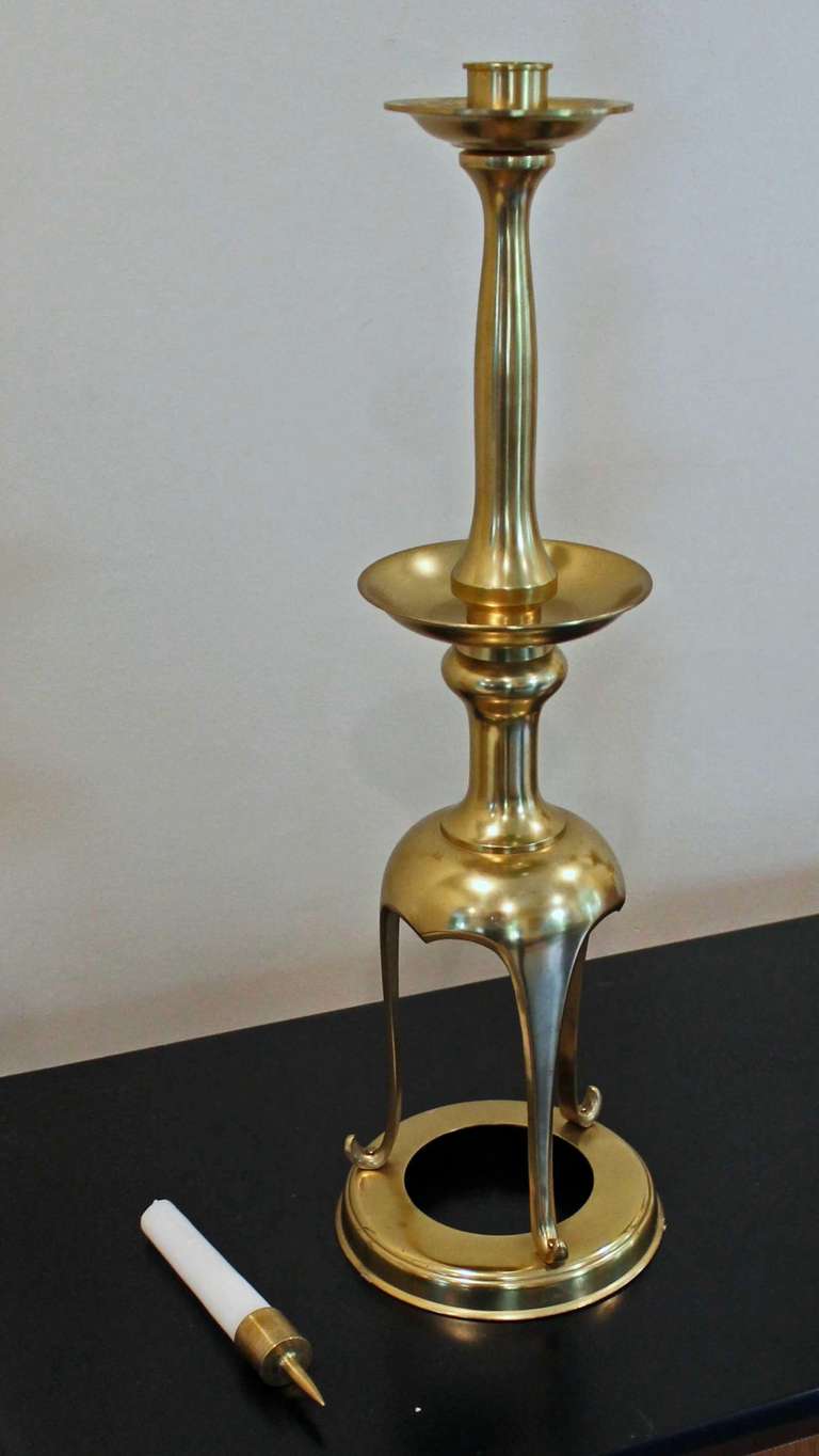 Pair of Tall Japanese Brass Candlesticks 2
