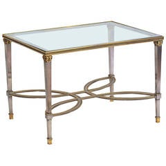 French Neoclassic Jansen Style Gilt Bronze Steel Coffee Cocktail Table