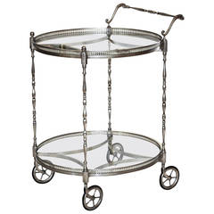 French Antiqued Nickel Two-Tier Bar Cart