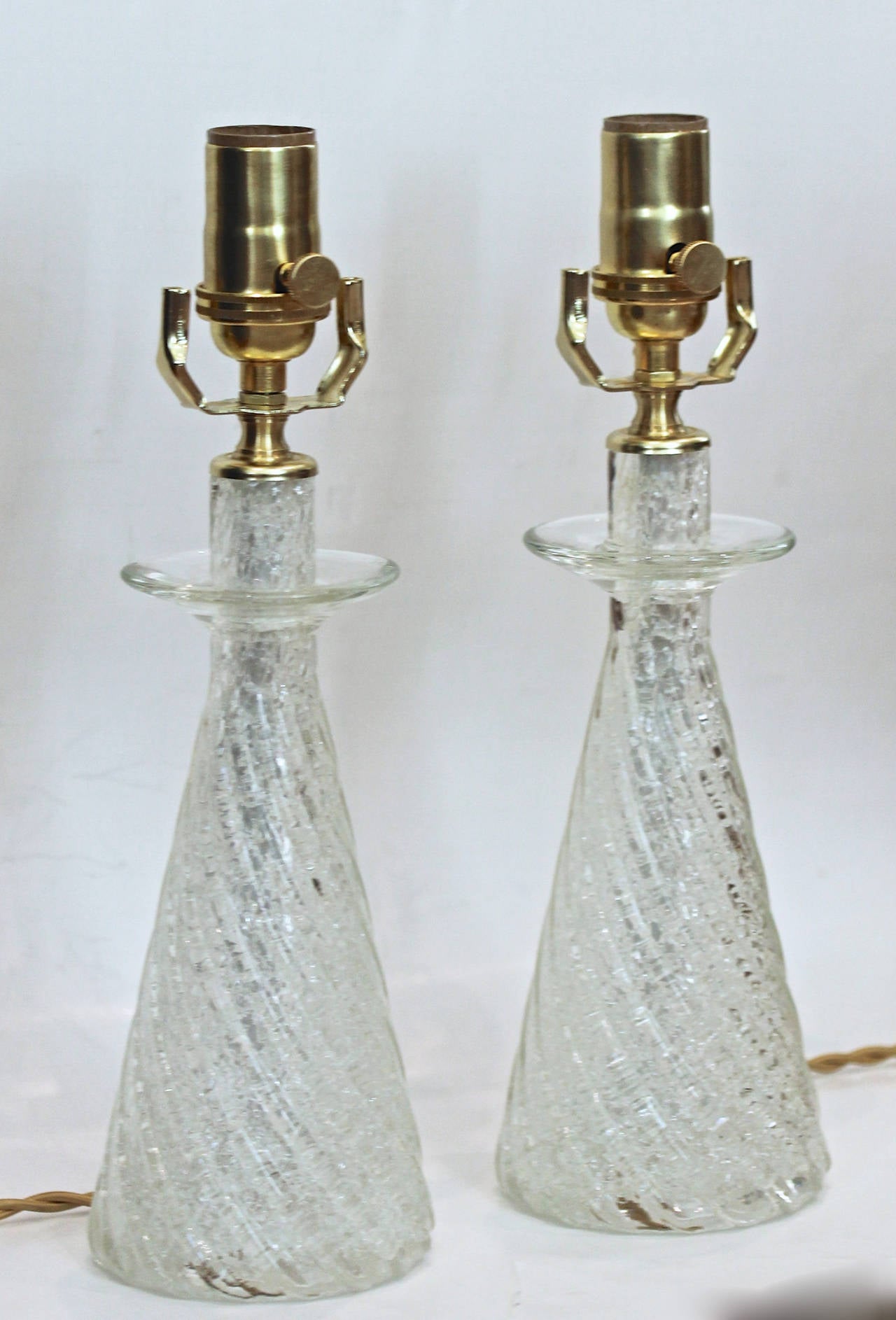 Pair of Italian hand blown glass mantle to table lamps in the 