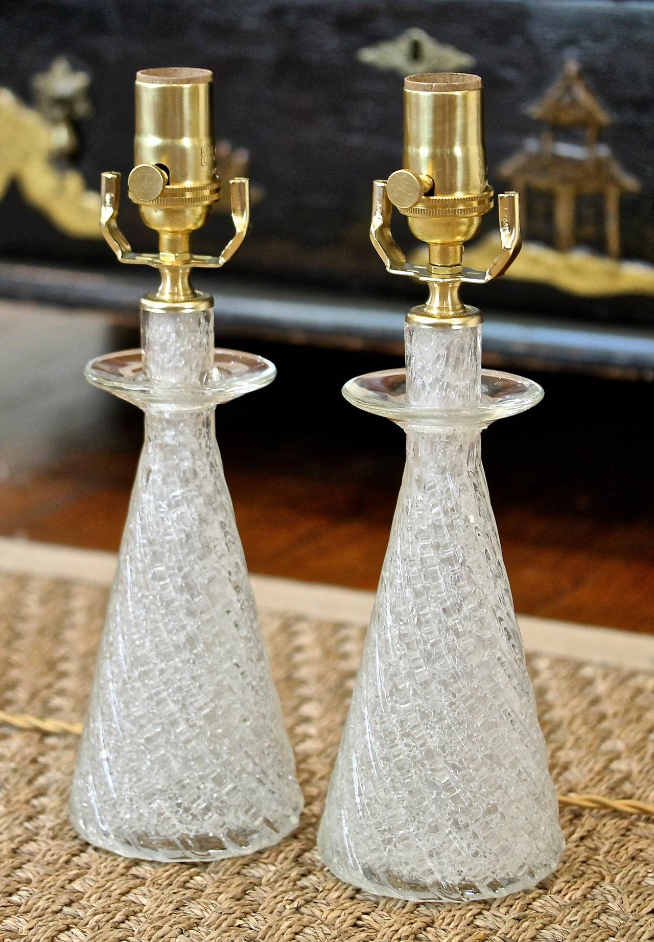 Italian Pair Diminutive Murano Mantle Lamps