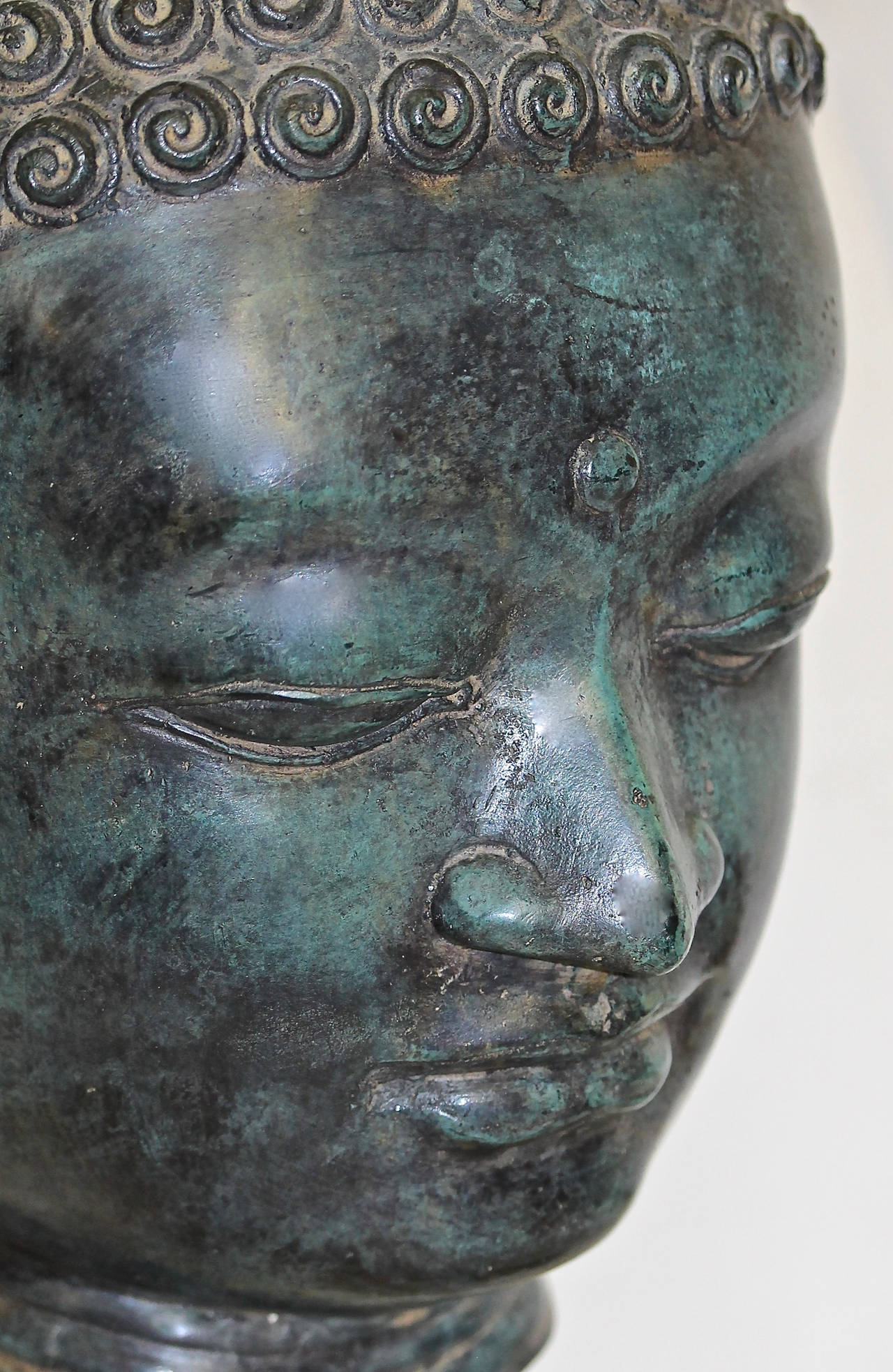 Acrylic Burmese Patinated Bronze Buddha Bust or Head