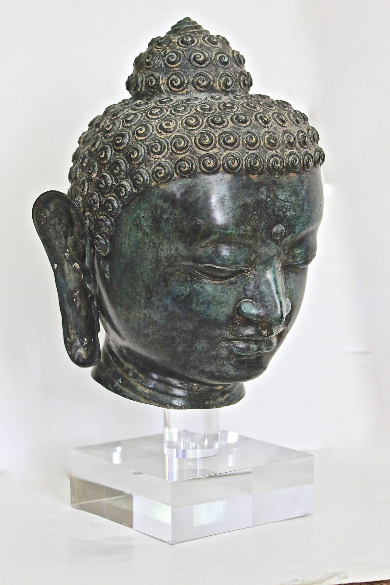 Burmese Patinated Bronze Buddha Bust or Head 3