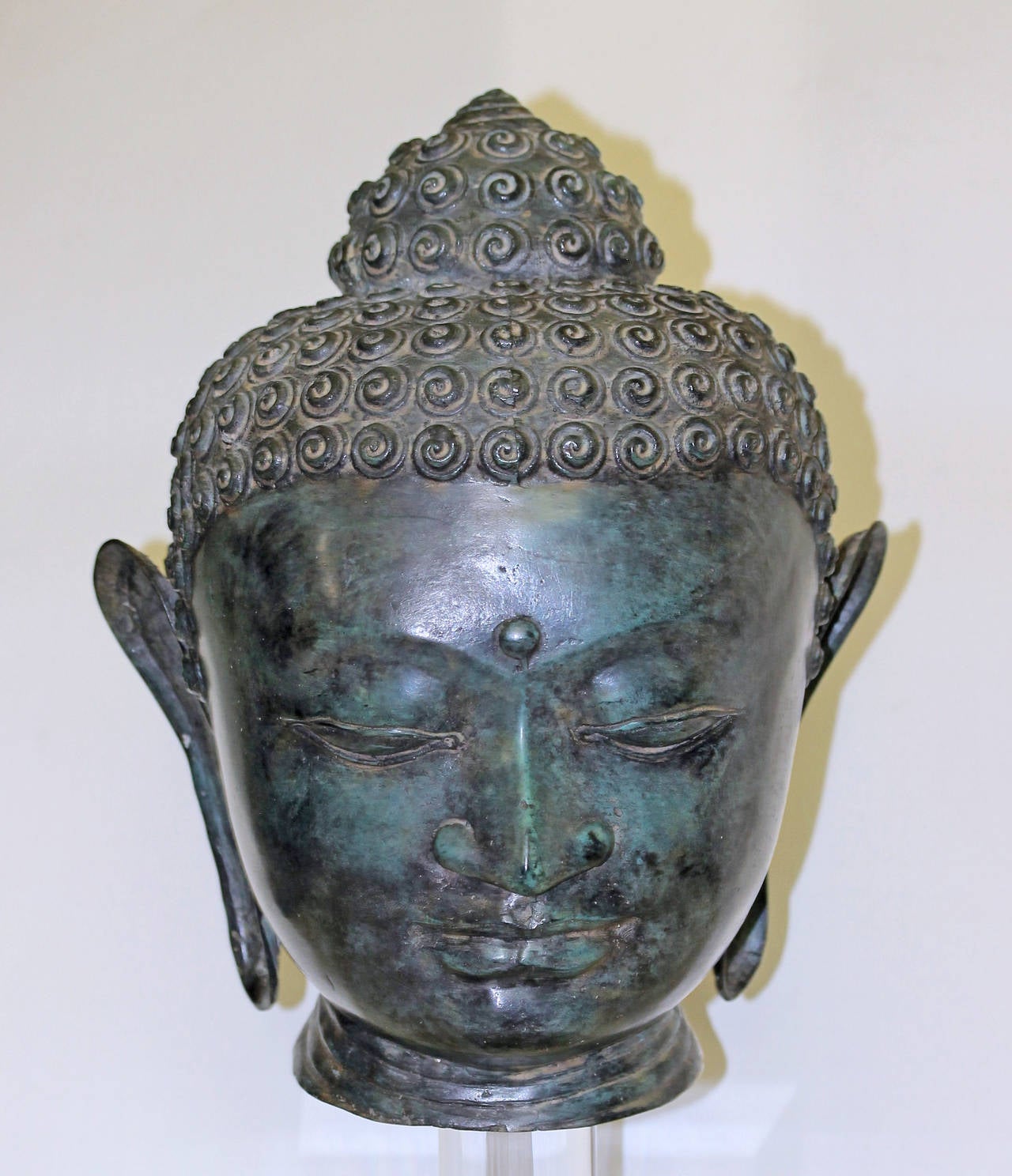 Burmese Patinated Bronze Buddha Bust or Head 1