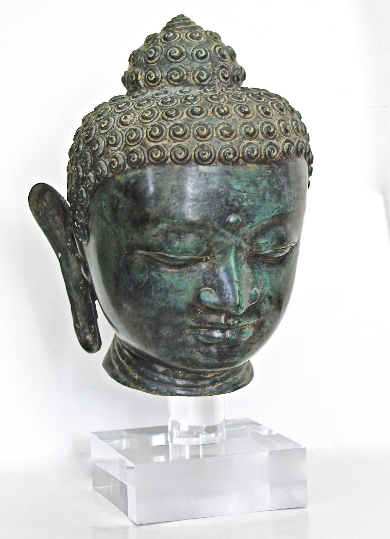20th Century Burmese Patinated Bronze Buddha Bust or Head
