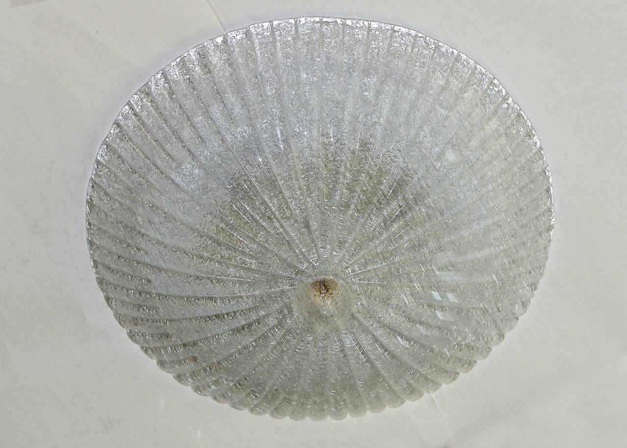 Italian Pair Murano Rugiadoso Clear Glass Flush Mount Ceiling Lights