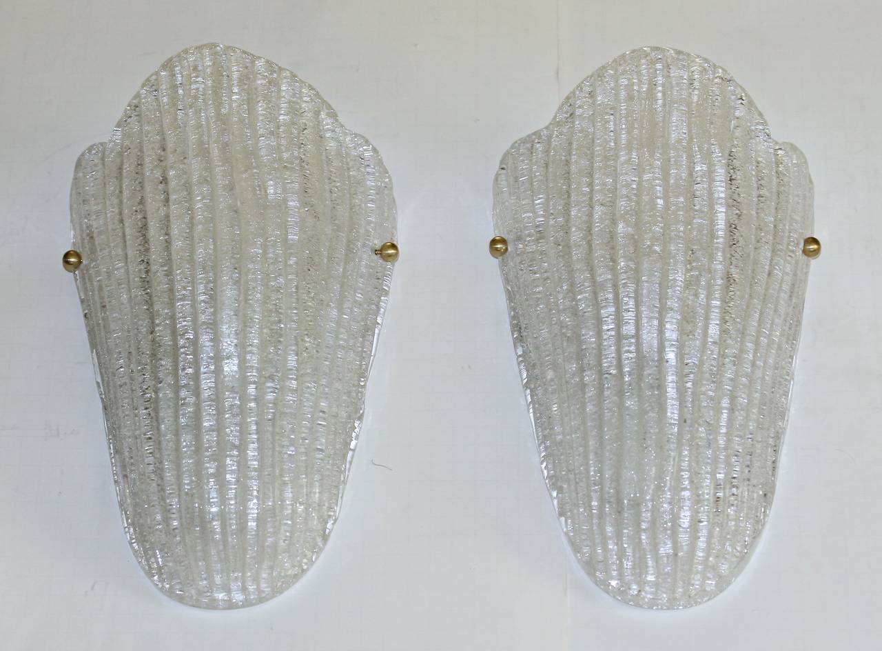Pair of Italian Murano Clear Rugiadoso Wall Sconces