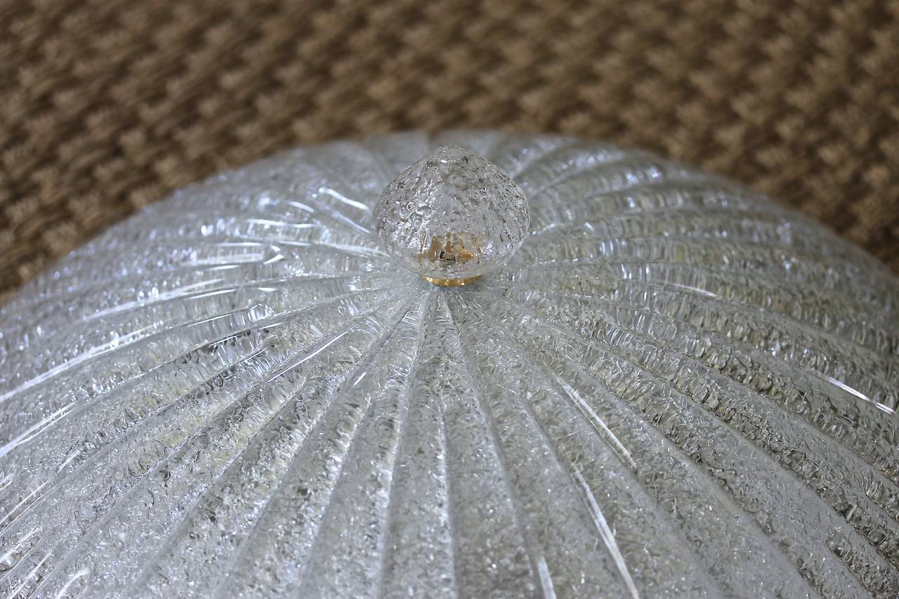 Pair Murano Rugiadoso Clear Glass Flush Mount Ceiling Lights In Excellent Condition In Palm Springs, CA