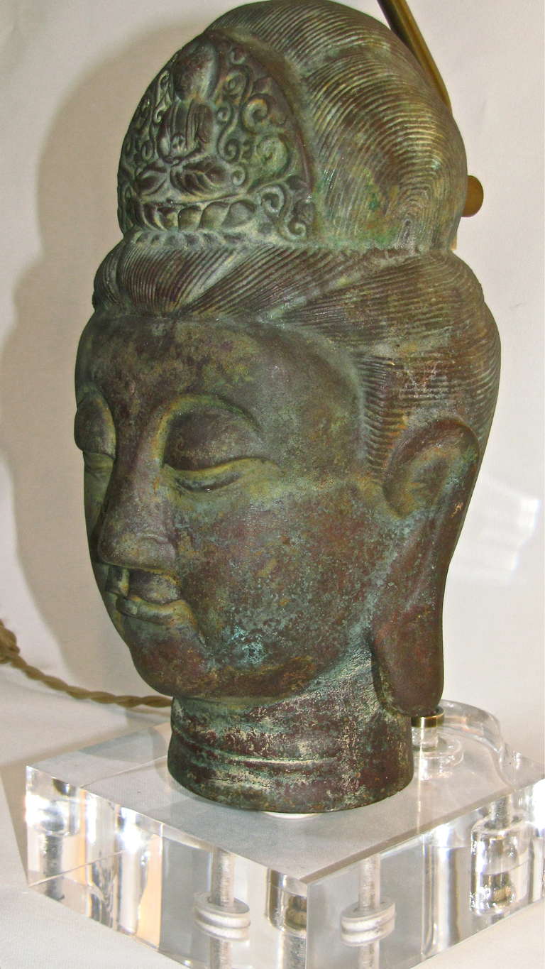 Bronze Quan Yin Table Lamp In Excellent Condition In Palm Springs, CA