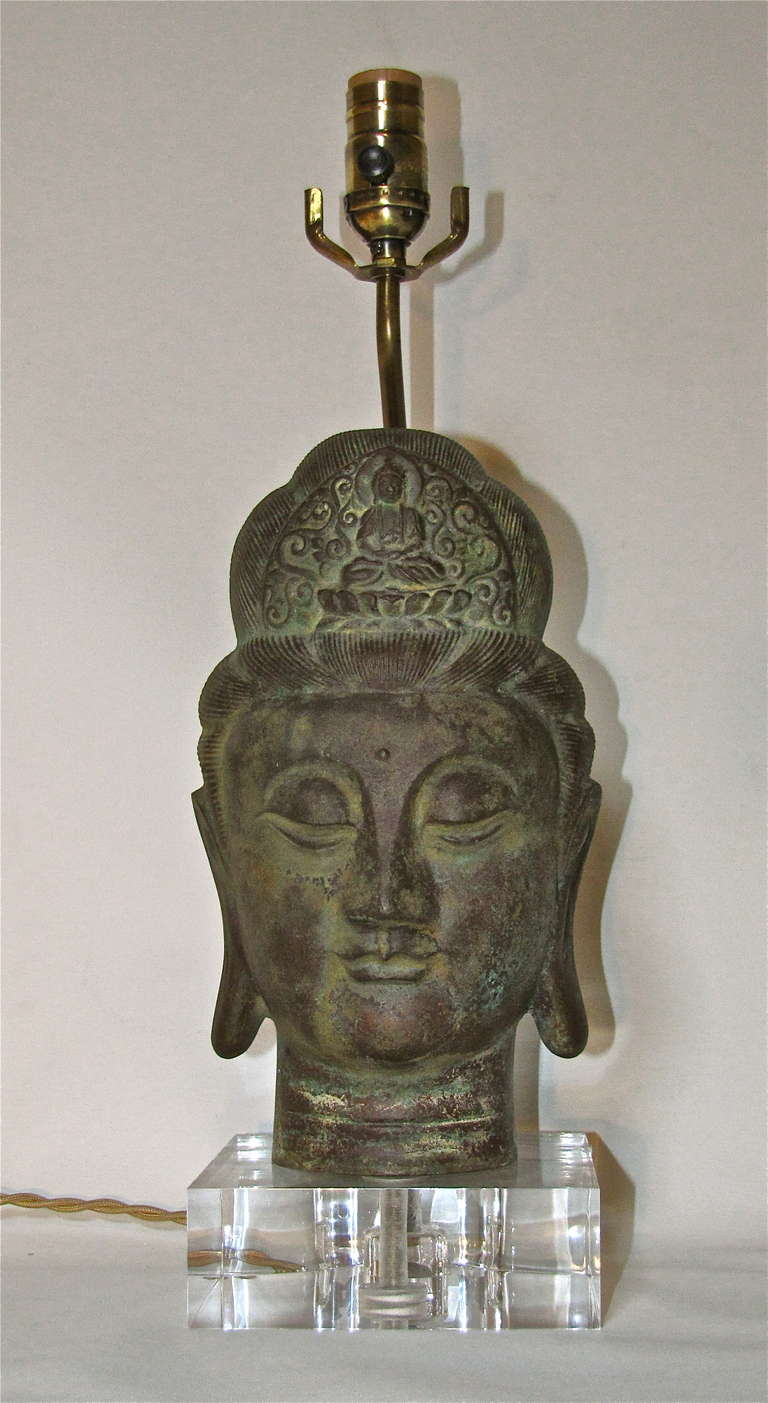 Chinese Bronze Quan Yin Table Lamp