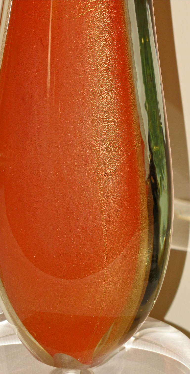 Italian Pair of Rare Flavio Poli Orange Murano Glass Table Lamps