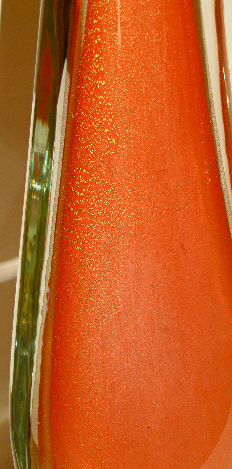 Pair of Rare Flavio Poli Orange Murano Glass Table Lamps 3