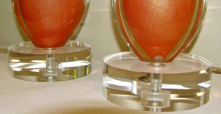 Pair of Rare Flavio Poli Orange Murano Glass Table Lamps 2