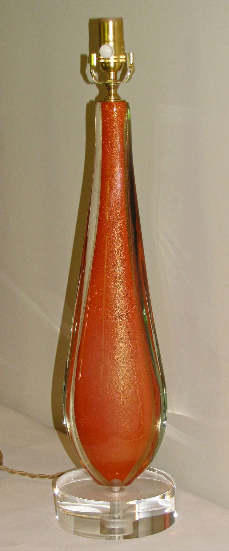 Mid-20th Century Pair of Rare Flavio Poli Orange Murano Glass Table Lamps