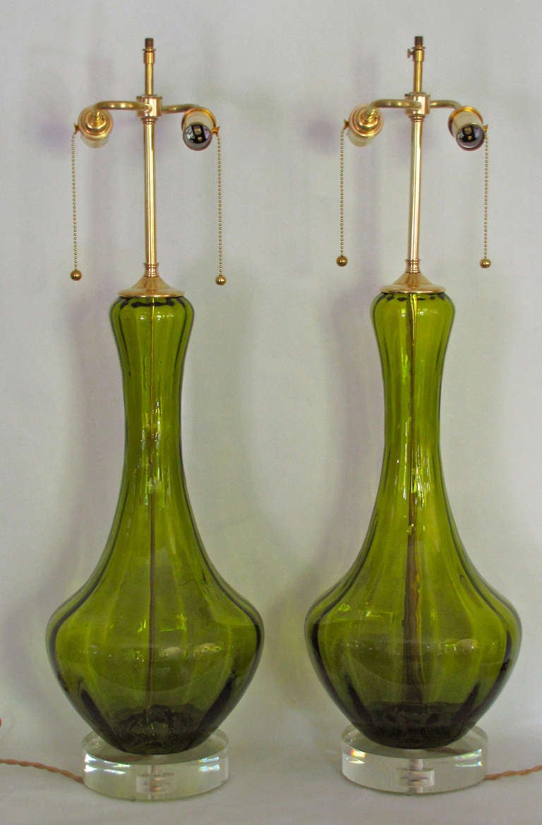 Pair Absinthe Coloured Murano Glass Lamps