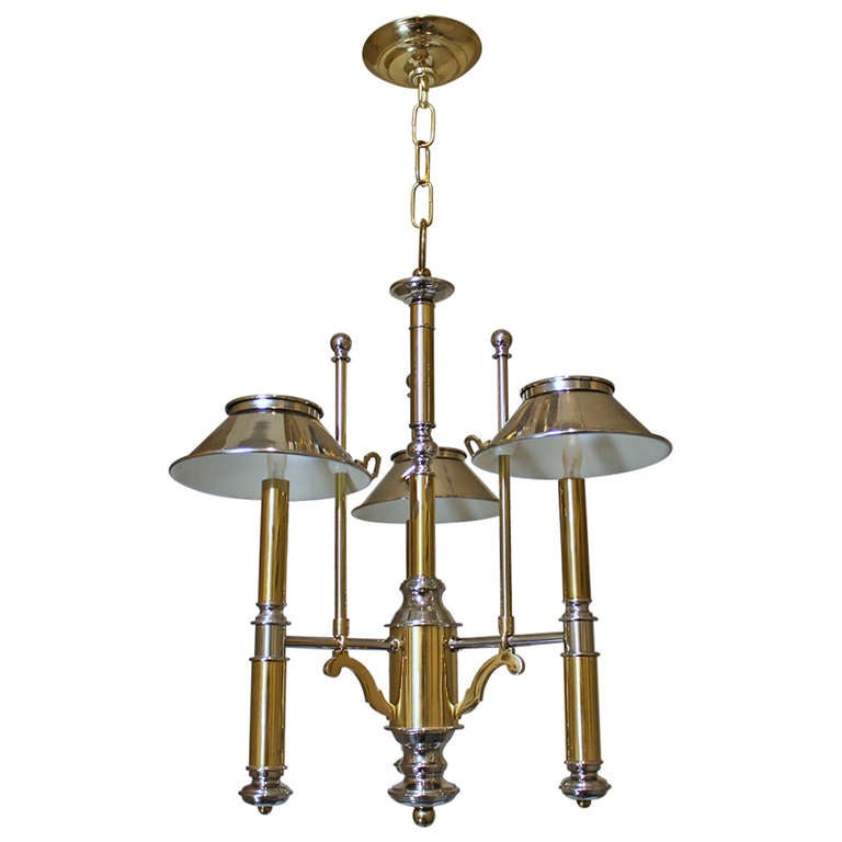 Lightolier Brass and Nickel Three Light Chandelier For Sale at 1stdibs