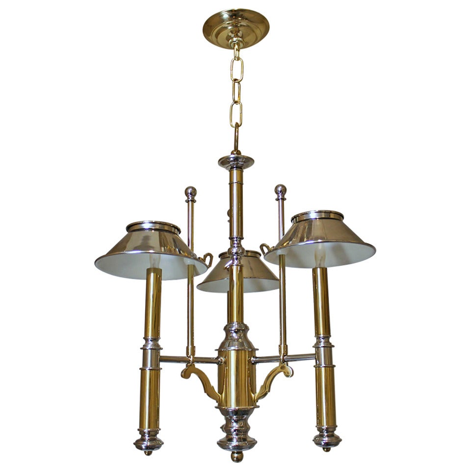 Lightolier Bouillotte Chandelier in Polished Brass and Nickel For Sale