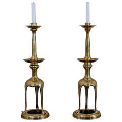 Pair of Tall Japanese Brass Candlesticks