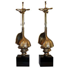 Pair of Bronze Finish Shell Shaped Lamps Pair of Bronze Finish Shell Shaped Lamps