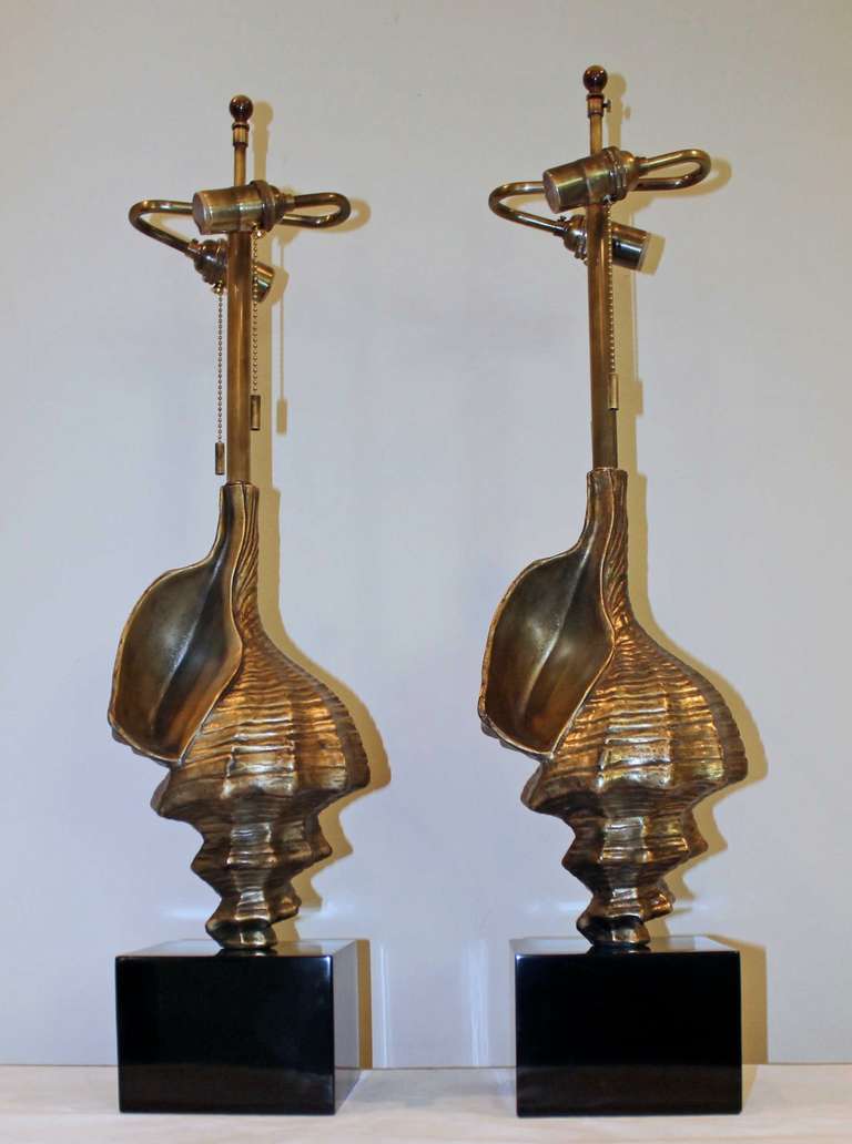 Pair of Bronze Finish Shell Shaped Lamps