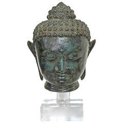 Burmese Patinated Bronze Buddha Bust or Head