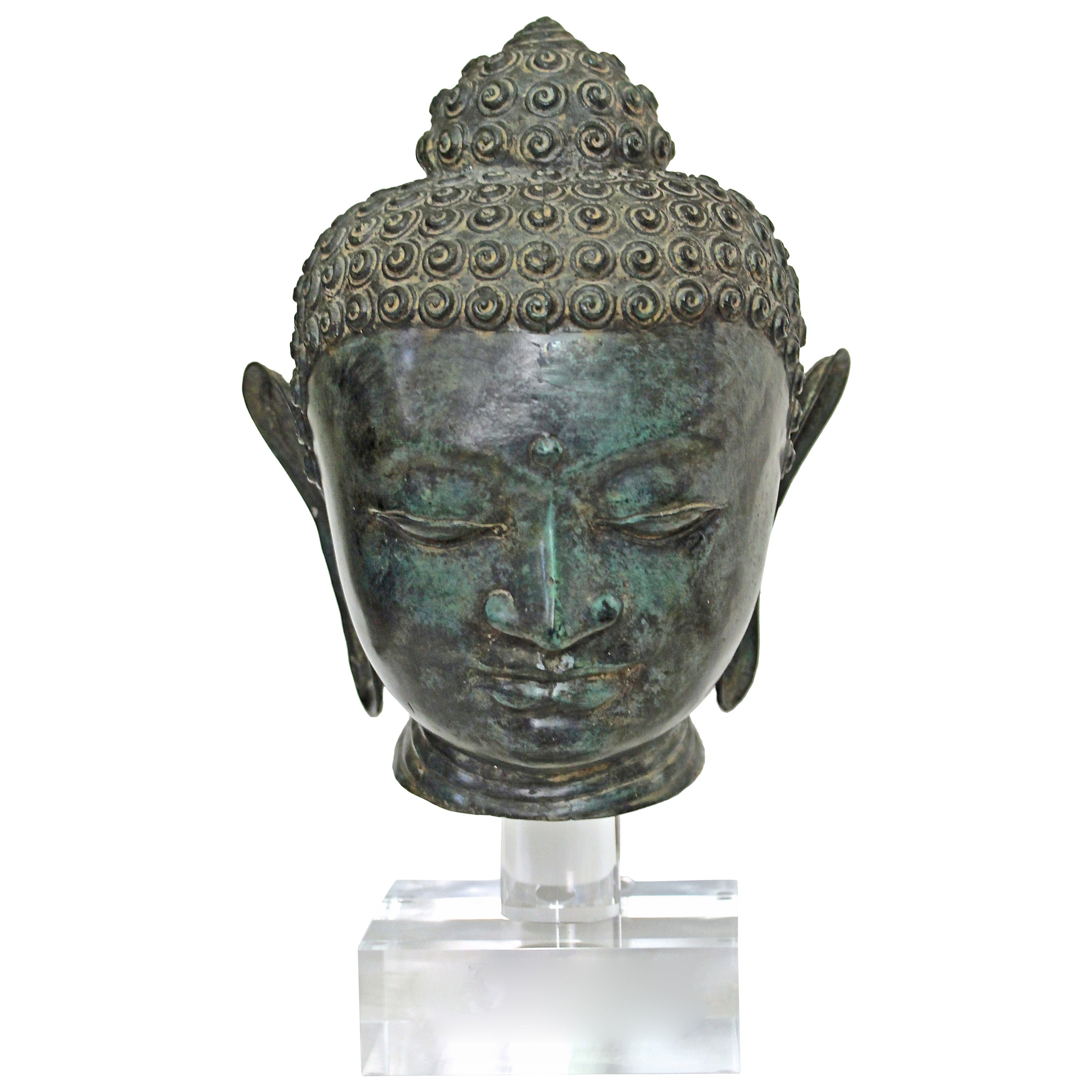 Burmese Patinated Bronze Buddha Bust or Head