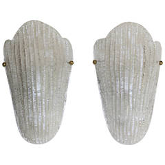 Pair of Italian Murano Clear Rugiadoso Wall Sconces