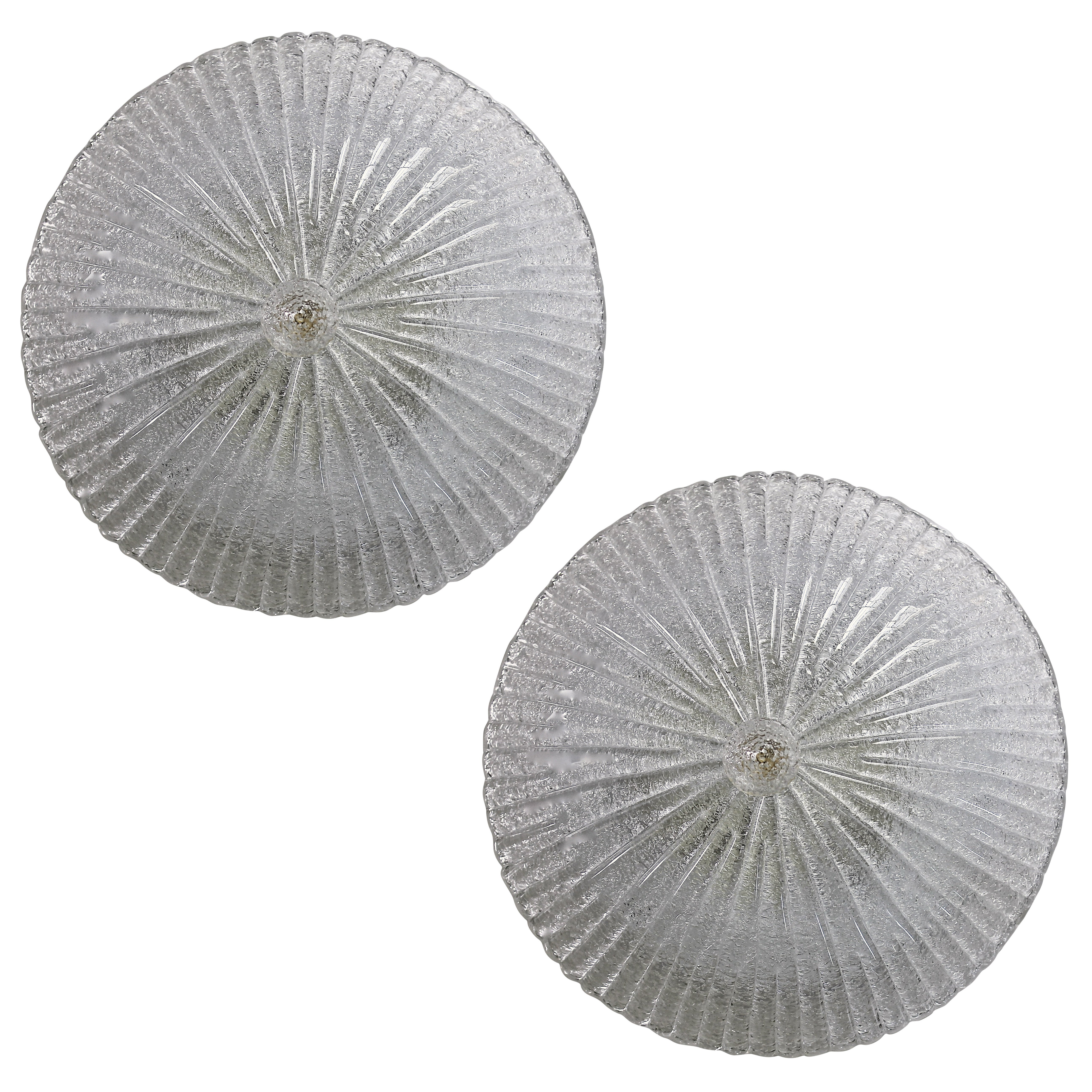 Pair Murano Rugiadoso Clear Glass Flush Mount Ceiling Lights