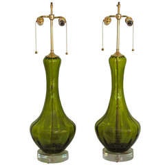 Vintage Pair Absinthe Coloured Murano Glass Lamps