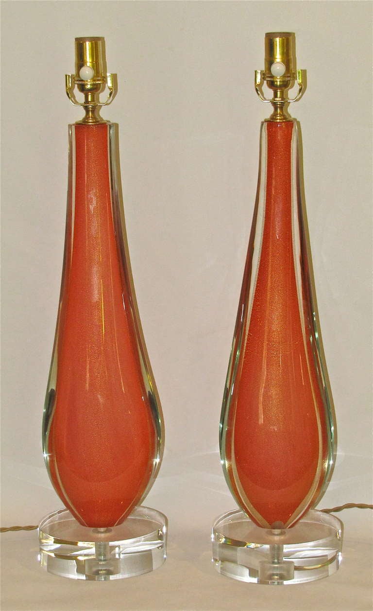Pair of Rare Flavio Poli Orange Murano Glass Table Lamps 4