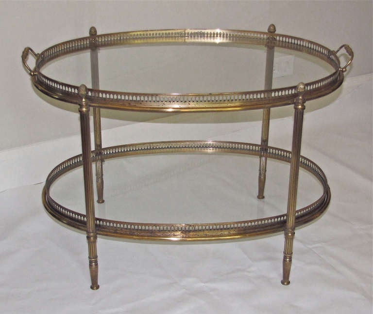 French Brass Oval 2 Tier Side Table Removeable Tray 6