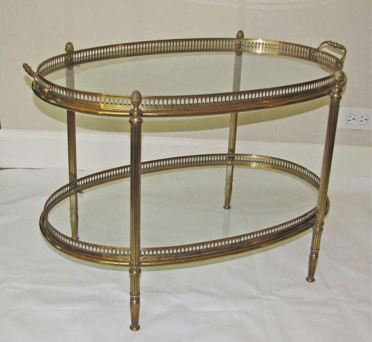 French Brass Oval 2 Tier Side Table Removeable Tray 1