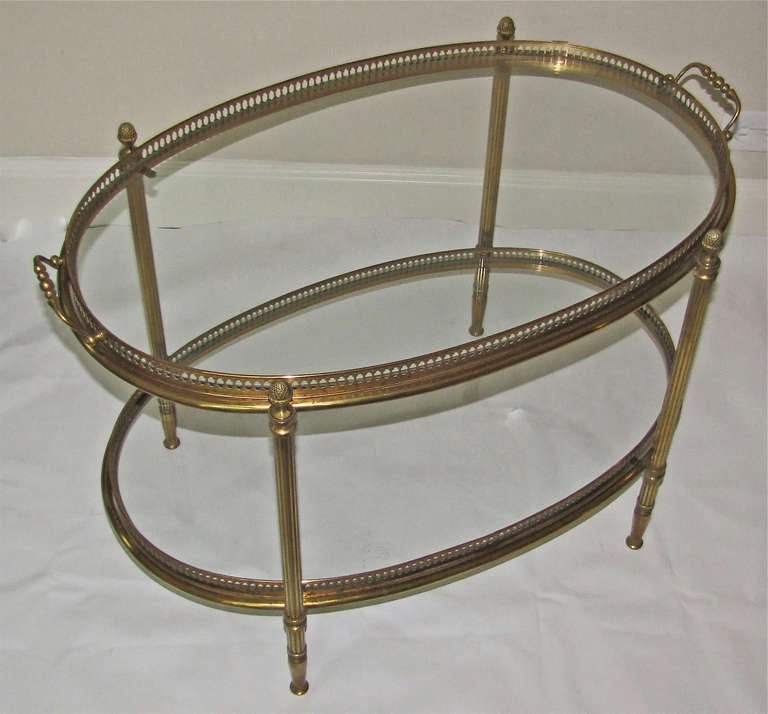 French Brass Oval 2 Tier Side Table Removeable Tray 3
