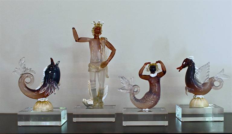 Set of Four Rare Murano Martinuzzi, Mythology Fragment Figurines