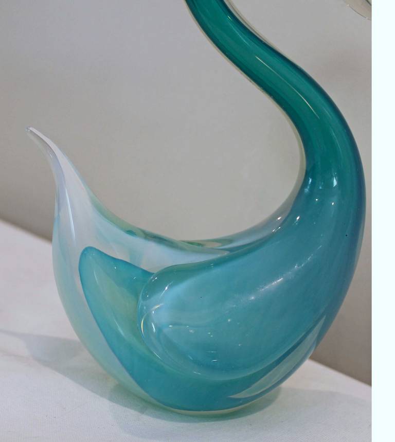 Glass Large Seguso Murano, Aqua Blue Swan Figurine