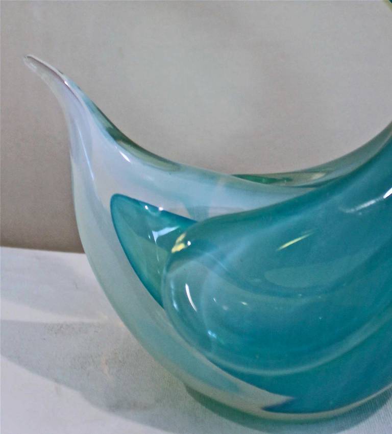 Italian Large Seguso Murano, Aqua Blue Swan Figurine