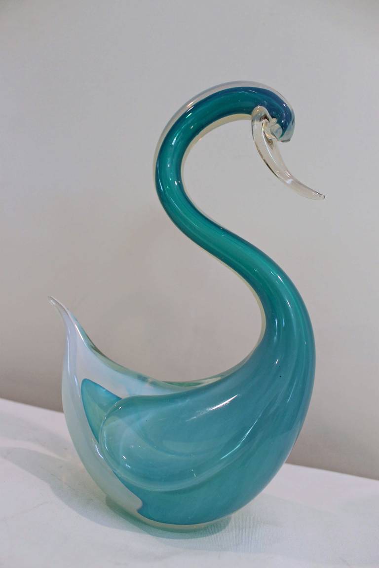 blue glass swan