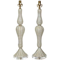 Pair of Tall Murano White and Gold Controlled Bubble Table Lamps