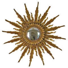 Italian Carved Wood Sunburst Convex Wall Mirror