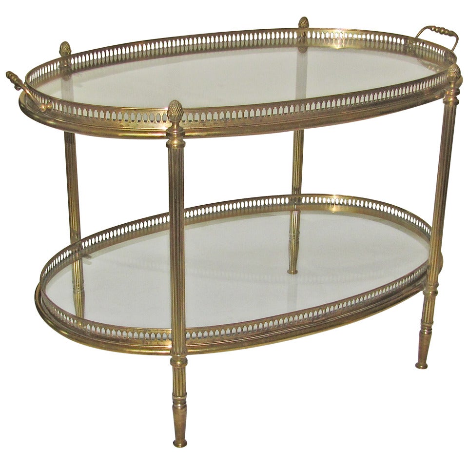 French Brass Oval 2 Tier Side Table Removeable Tray