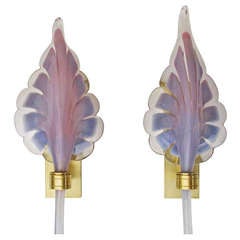 Vintage Pair Murano Purple Lavendar Glass Leaf Sconces